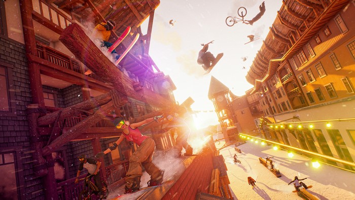 Riders Republic 4K video game snowboard and bicycle sports