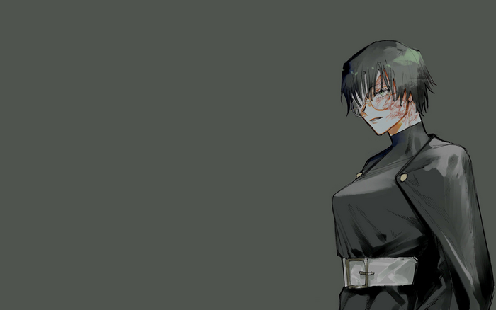 Maki Zenin in a black uniform with glasses