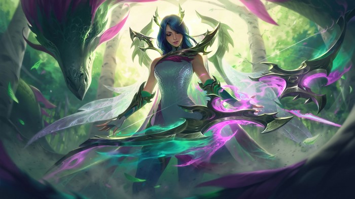 Ashe from League of Legends with a dragon