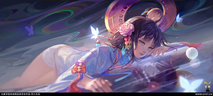 Fantasy girl with dark hair and flower in hair