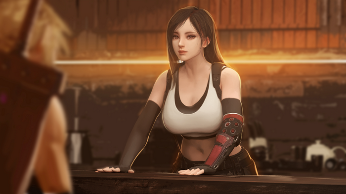 Tifa Lockhart from Final Fantasy VII in a bar