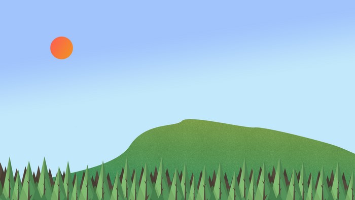 Minimalist Landscape with Sun, Hill, and Forest