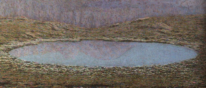 Painting of a pond in a landscape