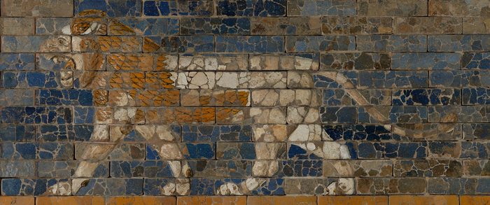 Babylonian glazed brick mural of a lion