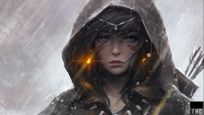 Anime girl with hood and face paint