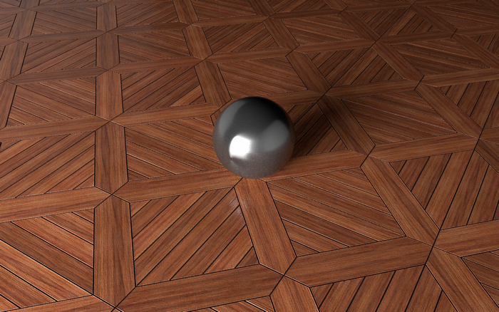 Metallic Sphere on Parquet Floor