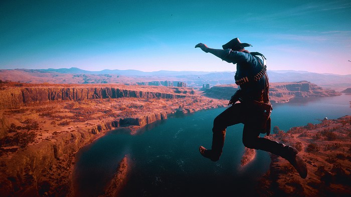 4K Red Dead Redemption 2 screenshot of a man jumping