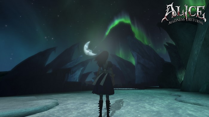 Alice from Alice: Madness Returns under the aurora