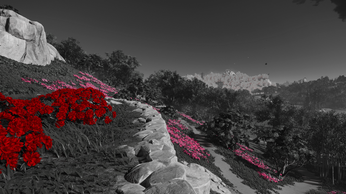 Ghost of Tsushima landscape with red and pink flowers