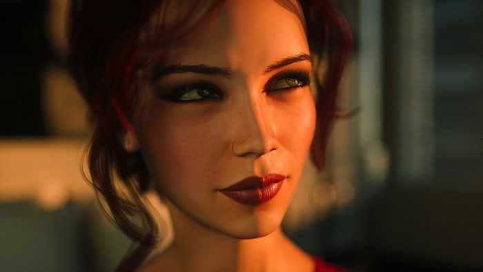 Woman with red hair in dramatic lighting