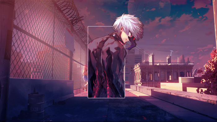 Kaneki Ken from Tokyo Ghoul in a city