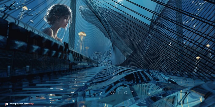 Fantasy girl in underwater futuristic city by WLOP