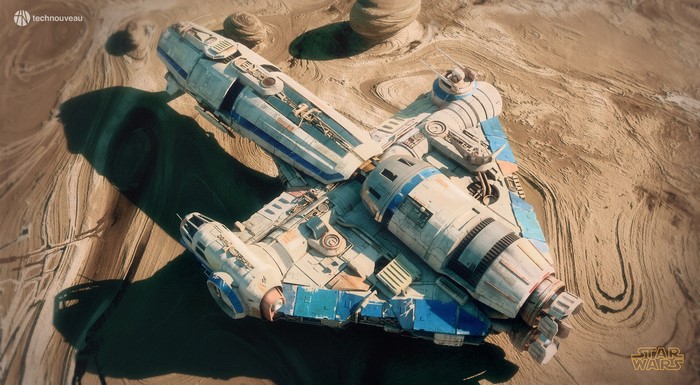 Star Wars Corellian Tanker spaceship in desert