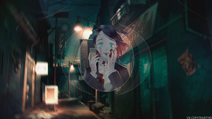 Anime character from Kimetsu no Yaiba in a dark alley