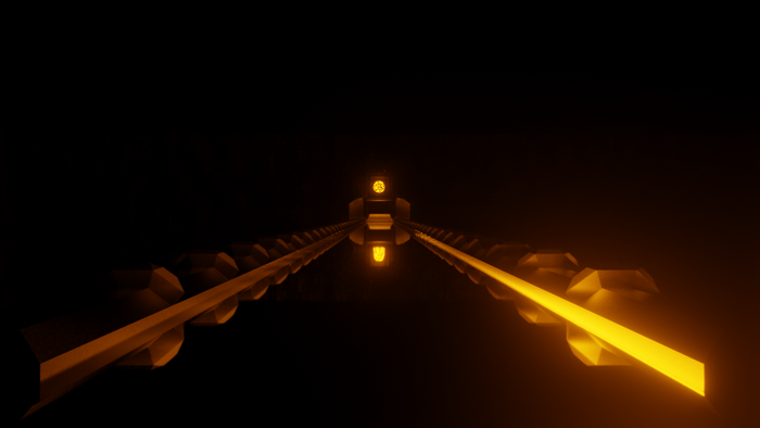 Abstract 3D render of train tracks in darkness
