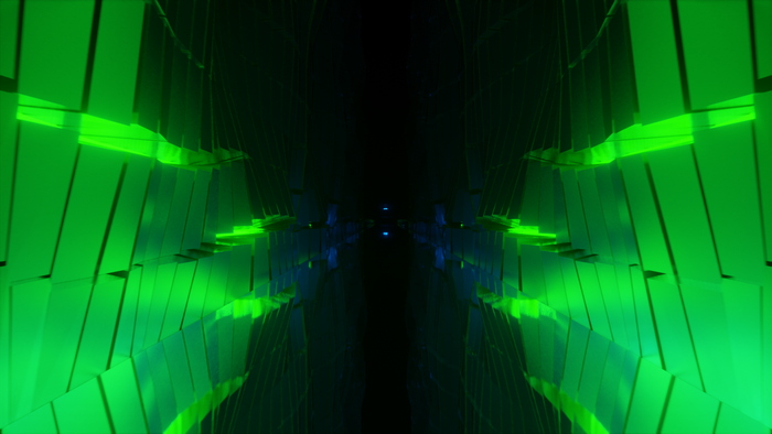 Abstract 3D Animation with Green and Blue Lights