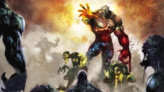 Undead creatures and a large monster in fantasy art
