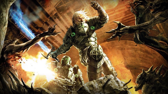 Hellgate: London: Warriors fight creatures with glowing swords
