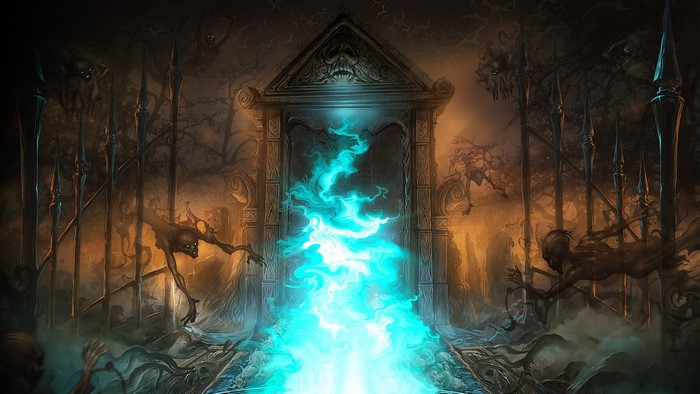 Demonic portal with creatures and gates