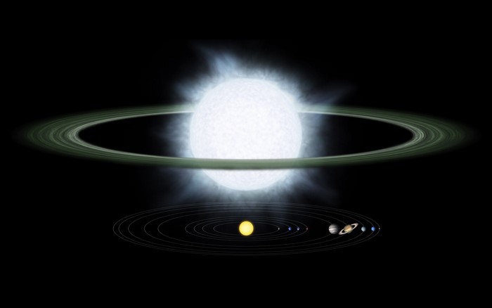 A ringed star with a planetary system