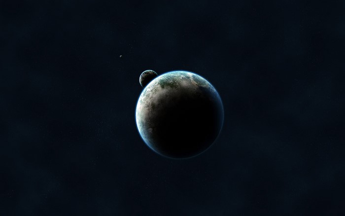 Digital art of planets and moons in space