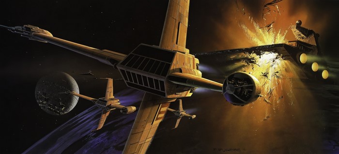 Star Wars B-wing and Star Destroyer explosion artwork