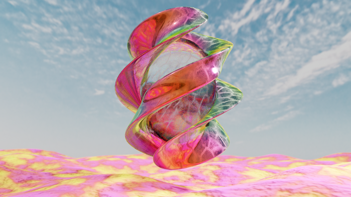 Abstract 3D render with swirling iridescent object