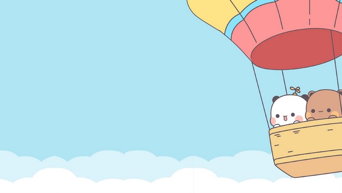 Cute pandas in a hot air balloon