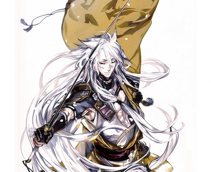 Man with white hair and sword from Touken Ranbu