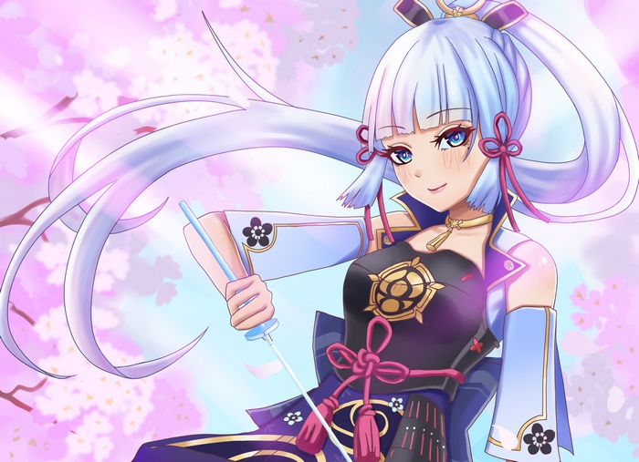 Kamisato Ayaka from Genshin Impact with Cherry Blossoms