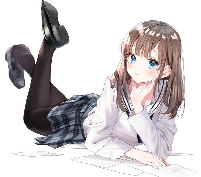 Anime girl in school uniform lying down