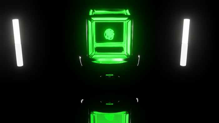 Abstract green cube with glowing lights