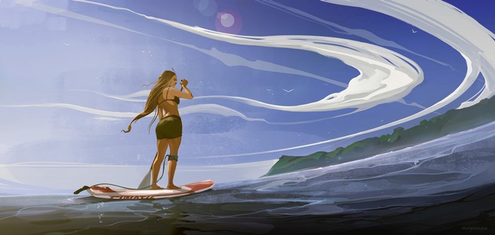 Woman on a surfboard in the sea