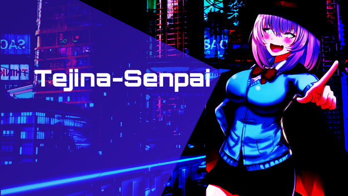Tejina-Senpai anime character in neon city
