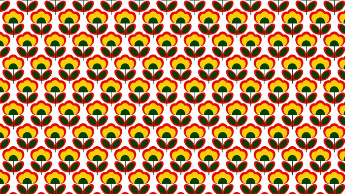 Retro floral pattern with red, yellow, and green flowers