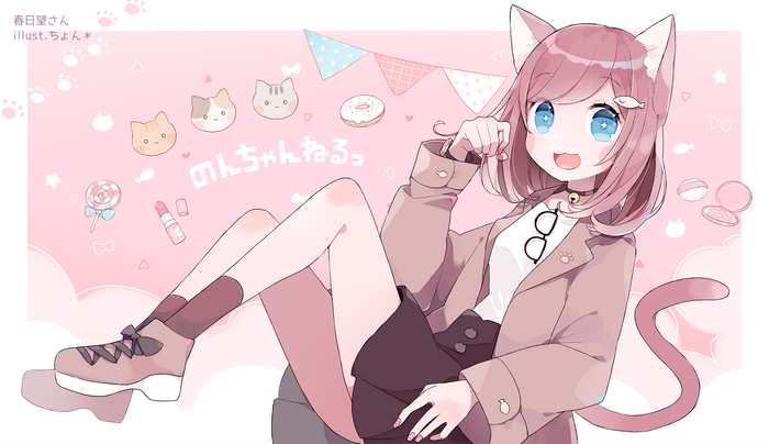 Anime cat girl with blue eyes and pink hair