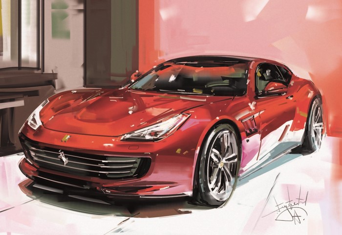 Red Ferrari GTC4 Lusso by Aleksandr Sidelnikov