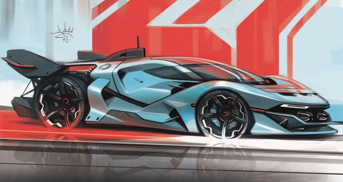 Aleksandr Sidelnikov Light Blue Concept Car Design