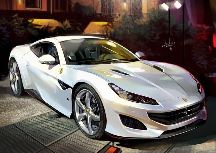 White Ferrari Portofino by Aleksandr Sidelnikov