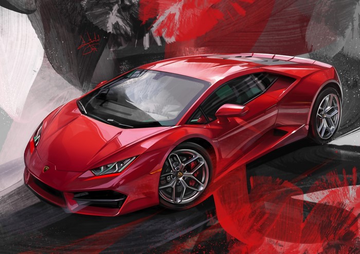 Red Lamborghini sports car by Aleksandr Sidelnikov