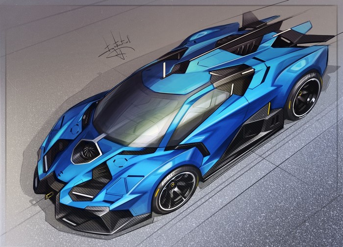 Blue futuristic concept car by Aleksandr Sidelnikov