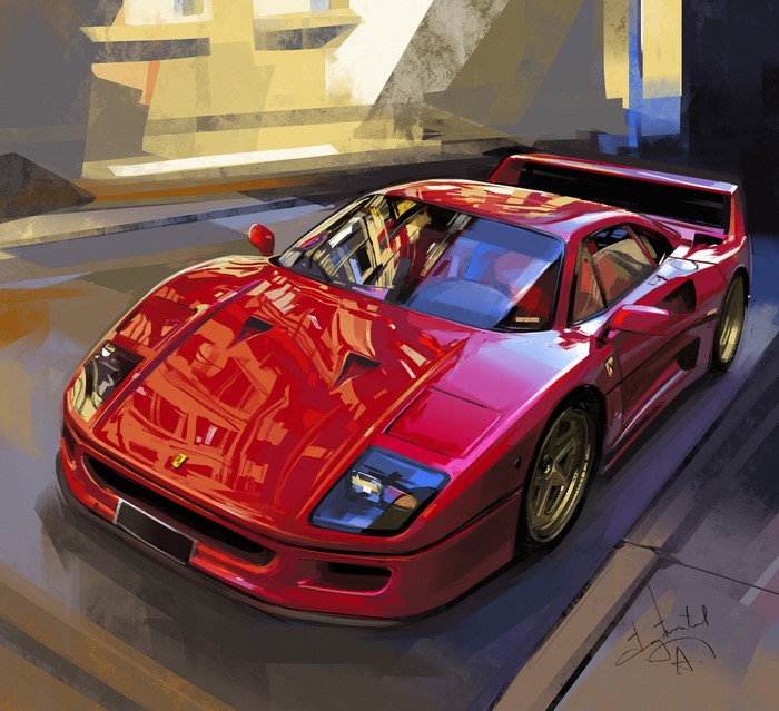 1987 Ferrari F40 Sports Car on a Street