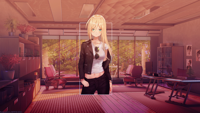 Anime girl with blonde hair in a leather jacket