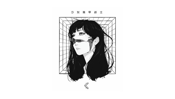 Girl with cybernetic eye in grid background
