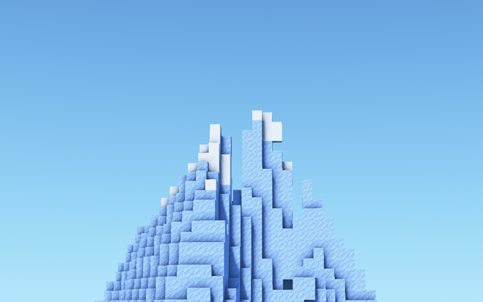 Minecraft ice mountain peaks against a clear blue sky