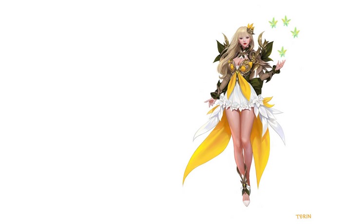 Fantasy girl with yellow and white dress