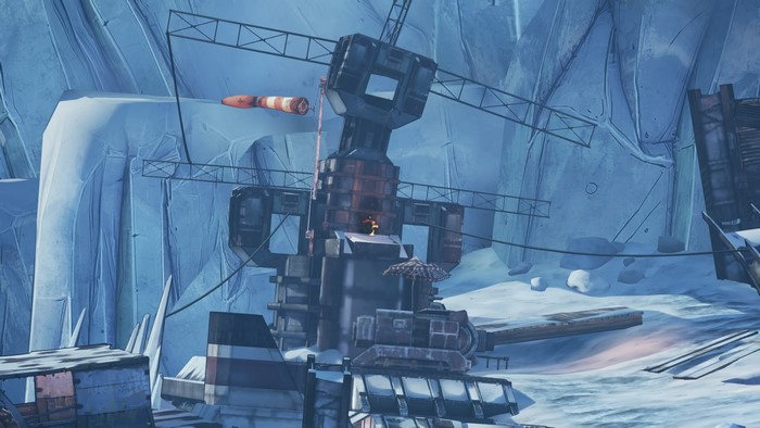 Borderlands 2: Snowy industrial structure with a windsock