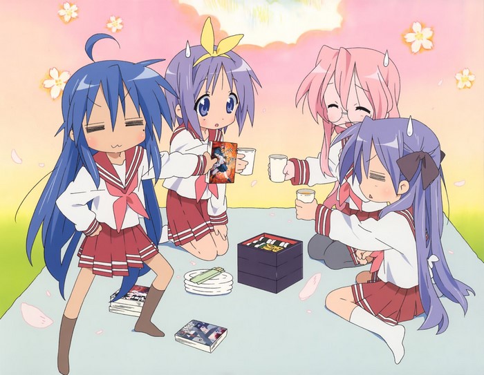 Lucky Star characters having a picnic