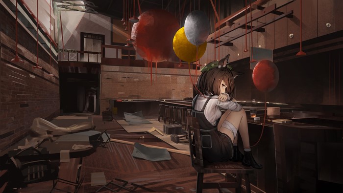 Anime girl with fox ears in a party room