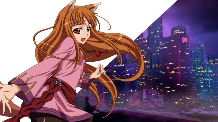 Holo from Spice and Wolf in a city at night